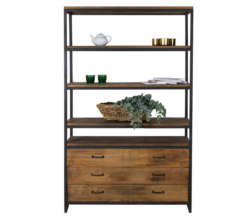 Bibliothèque En Bois Recyclé 3 Tiroirs Et 4 Étagères - Paname