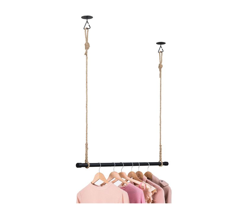 Penderie Suspendue Bois L100cm Noir Avec Corde Lexy