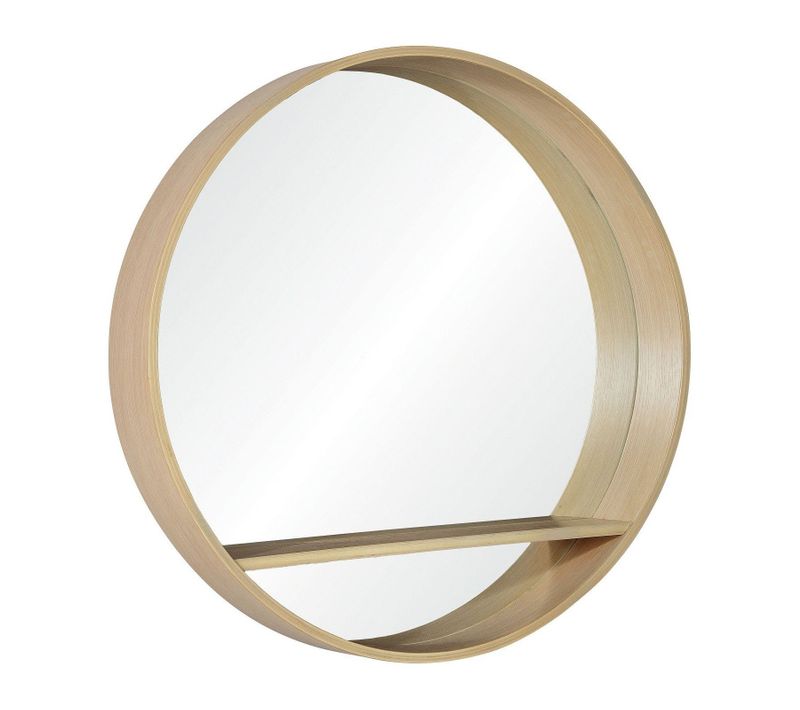 Miroir Rond En Chêne Avec Étagère D60cm