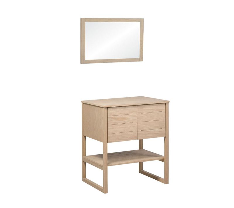 Meuble De Salle De Bain Chêne 70 Cm + Colonne De Rangement Chêne 145 Cm Atoll + Miroir