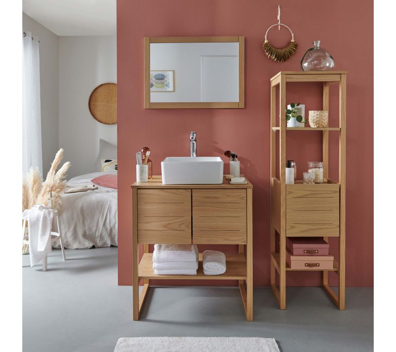 Meuble Simple 70cm + Vasque + Miroir + Colonne Atoll