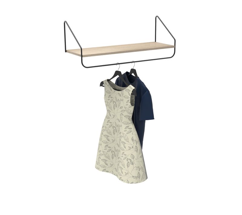 Penderie Étagère Murale Bois Et Métal L90 Cm Nelo Noir