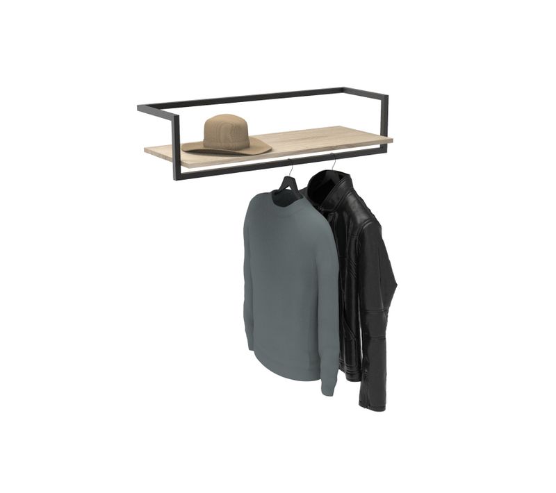 Etagère Penderie Murale Bois Et Métal Noir 90x34,5cm