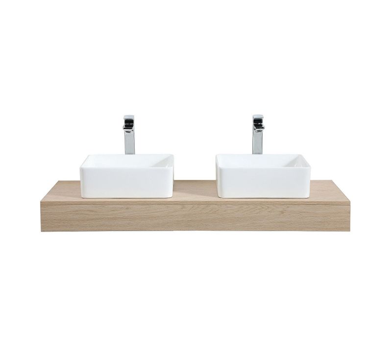 Plan De Toilette Suspendu Pour Vasque Will - 120 Cm - Ep. 12 Cm + Equerres Invisibles - Décor Chêne