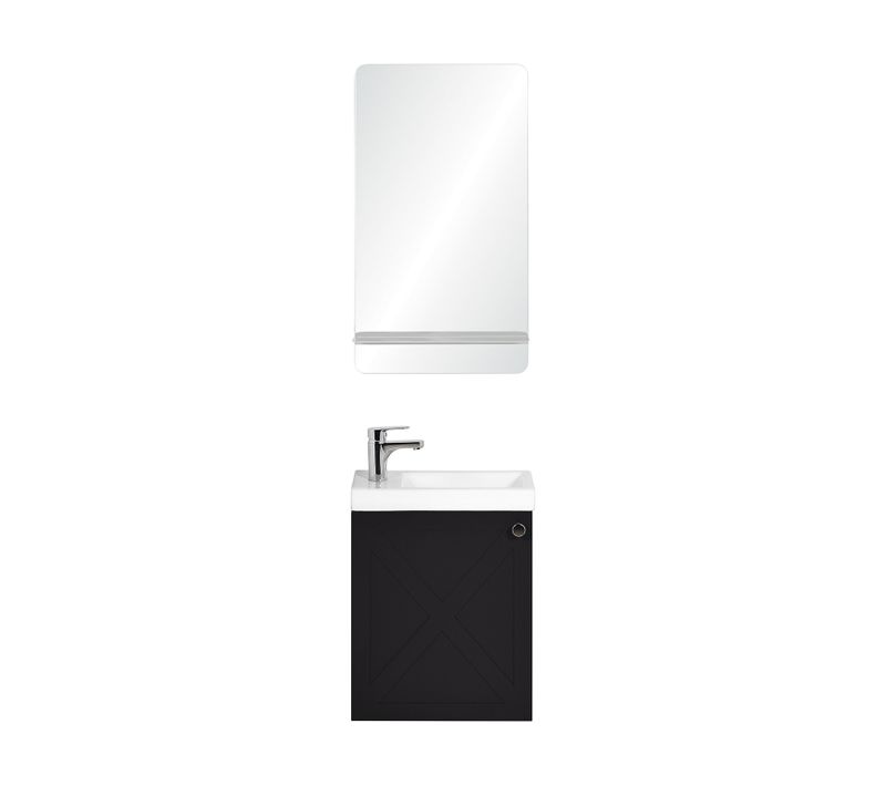 Meuble Lave-mains Ava Noir Carbone + Miroir Tablette Blanche + Rob Chromé
