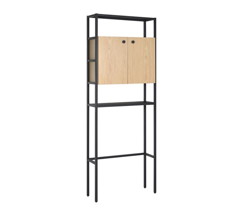 Etagère Pont Wc Bois Et Métal Noir - Avec Rangement Fermé - 180x66cm
