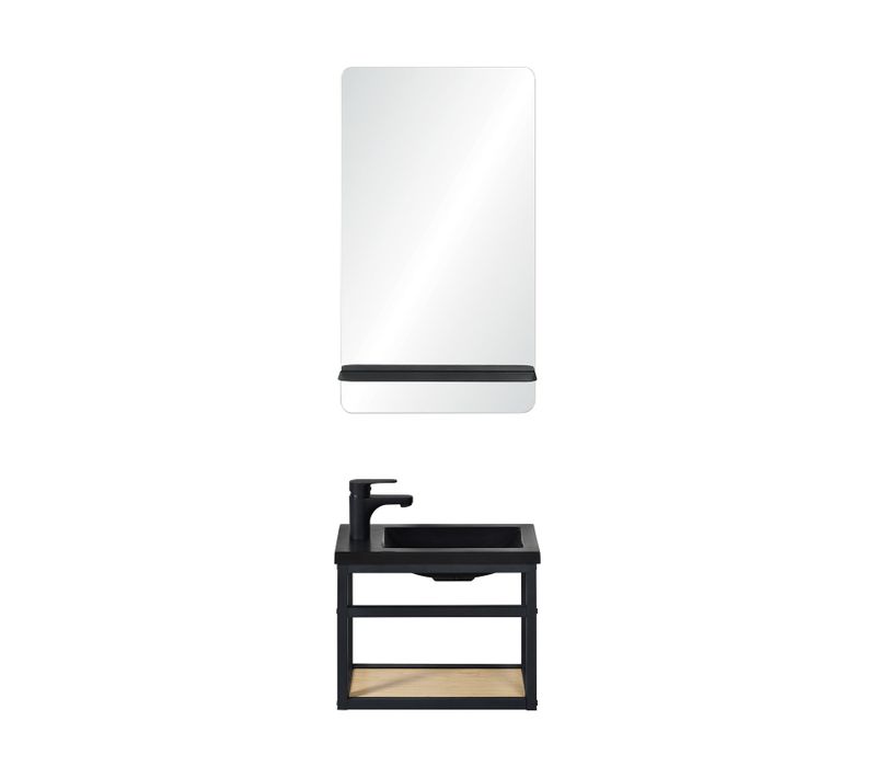 Meuble Lave-mains Sao + Robinet Noir + Miroir