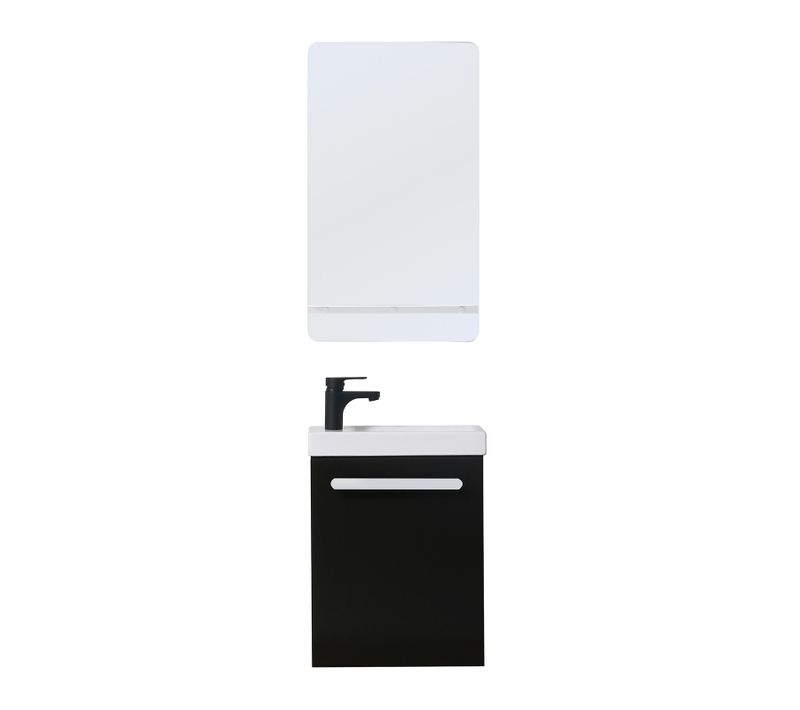 Meuble Lave-mains Nevada Noir Carbone + Robinet Noir+miroir Tablette Blanche