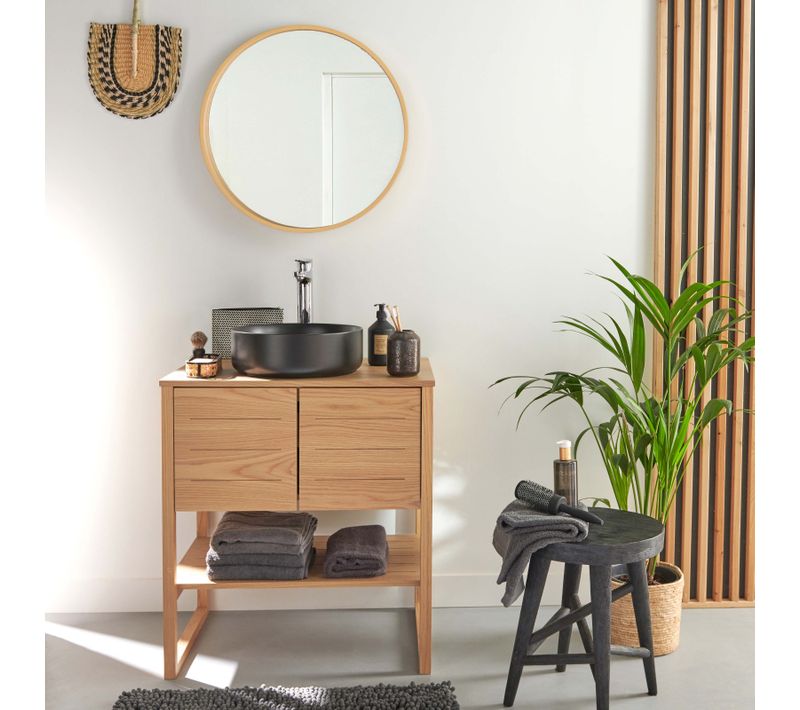 Meuble Sous Vasque Atoll 70cm + Vasque Noire + Miroir