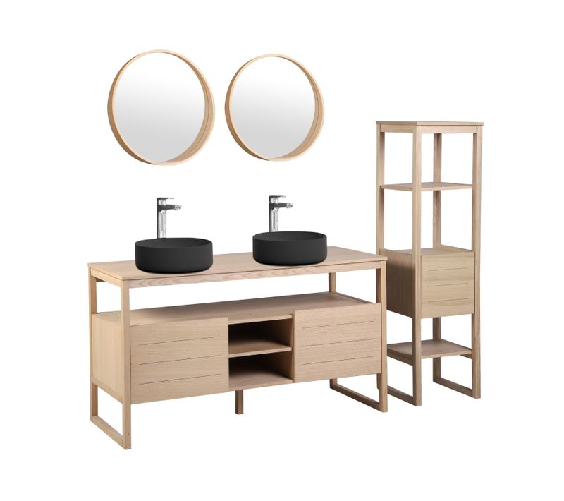 Meuble Double 140cm + Vasque +miroir+colonne Atoll