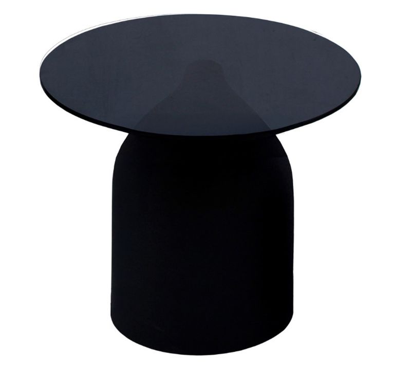 Miro-table Basse Ronde D50 Cm En Verre Noir Et Acier Laqué