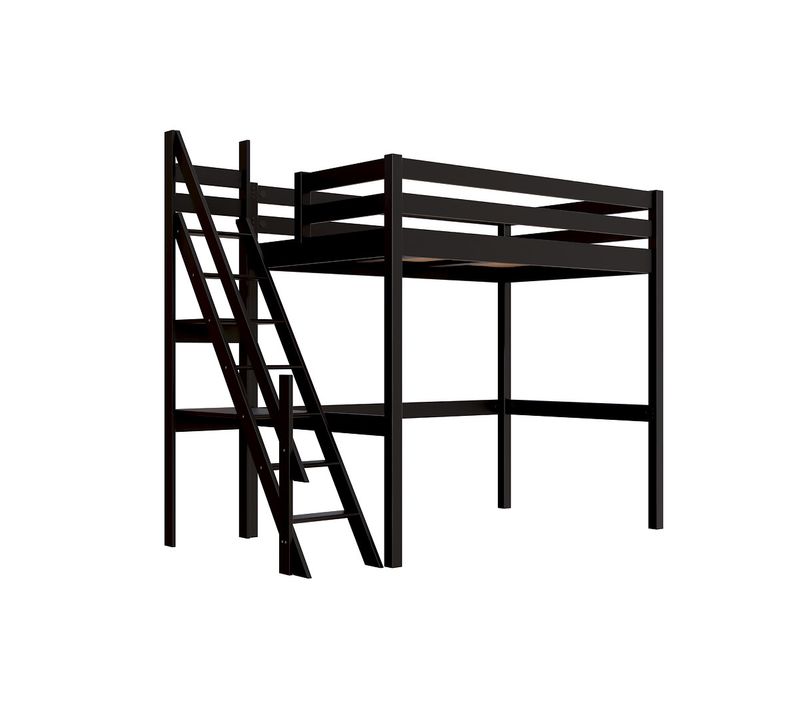 Lit Mezzanine Bois 120x200 Sylvia Avec Escalier De Meunier, Noir