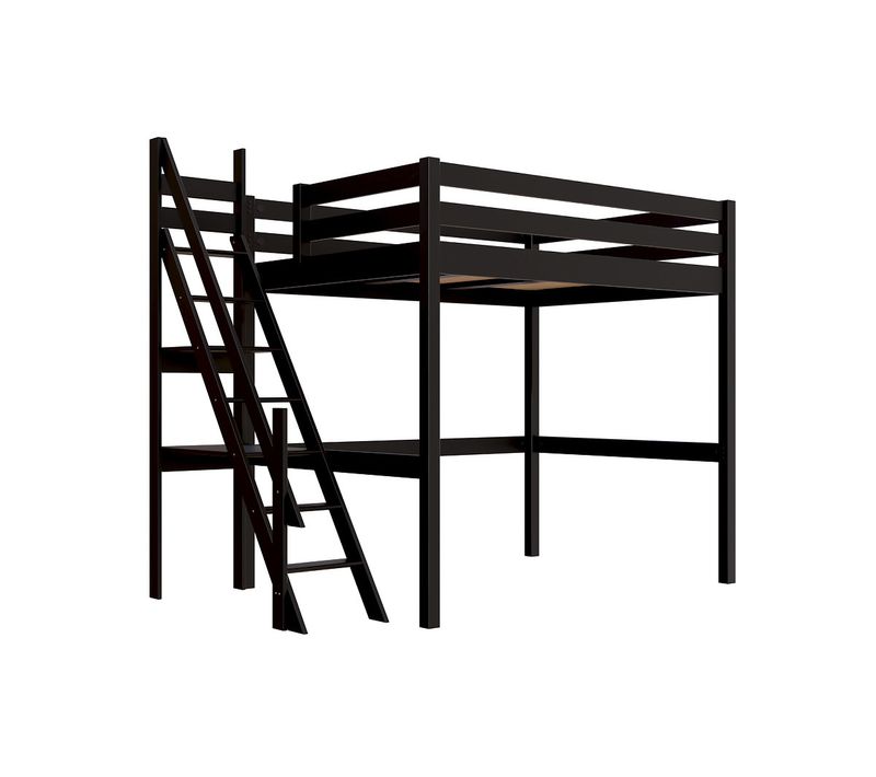 Lit Mezzanine Bois 140x200 Sylvia Avec Escalier De Meunier, Noir
