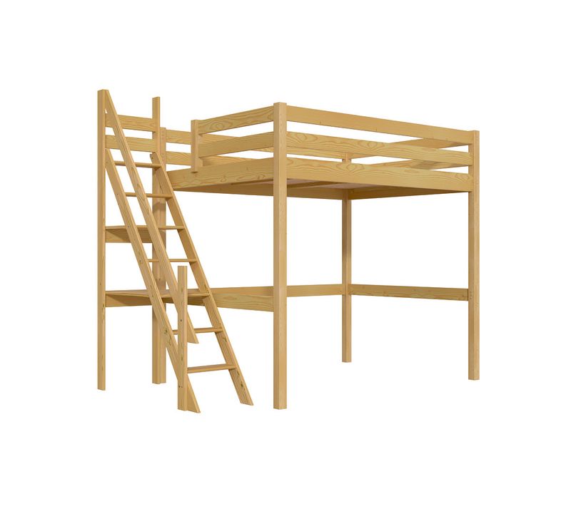 Lit Mezzanine Bois 140x200 Sylvia Avec Escalier De Meunier, Miel