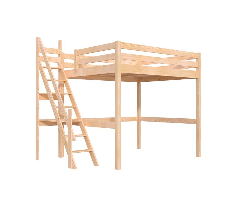 Lit Mezzanine Bois 160x200 Sylvia Avec Escalier De Meunier, Brut (sans Vernis)