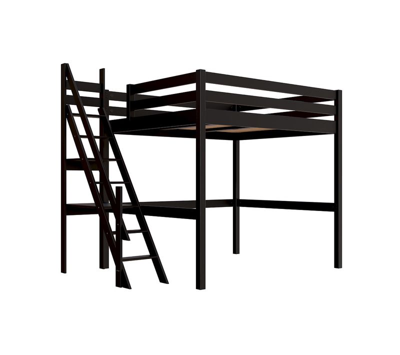 Lit Mezzanine Bois 160x200 Sylvia Avec Escalier De Meunier, Noir