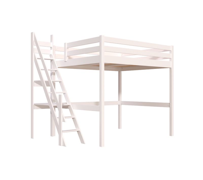 Lit Mezzanine Bois 160x200 Sylvia Avec Escalier De Meunier, Blanc