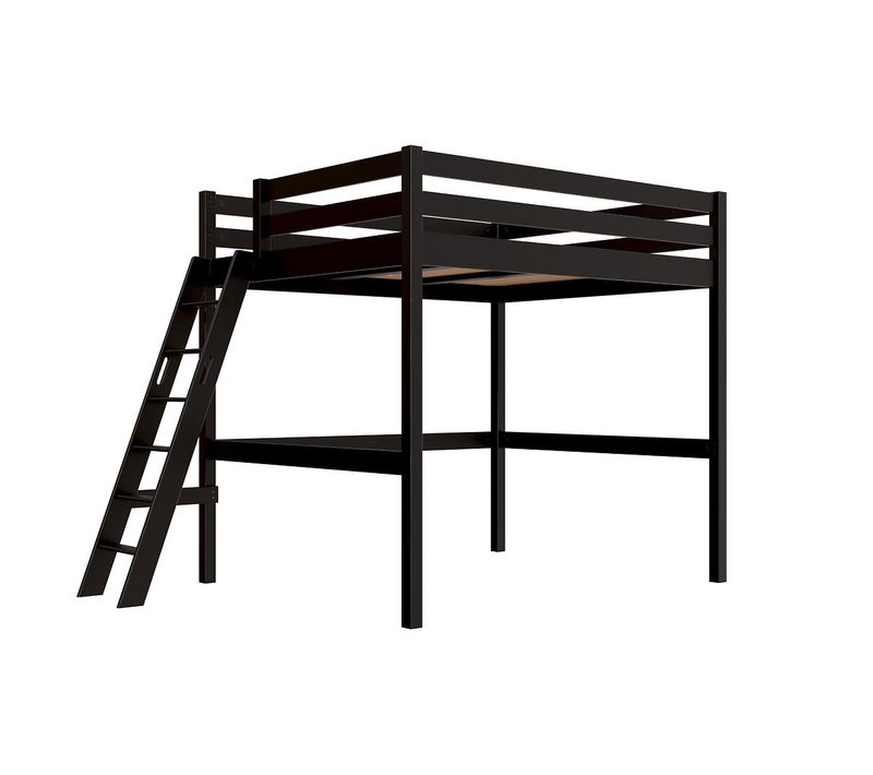 Lit Mezzanine 2 Places Bois Sylvia 160x200 Échelle Inclinée, Noir