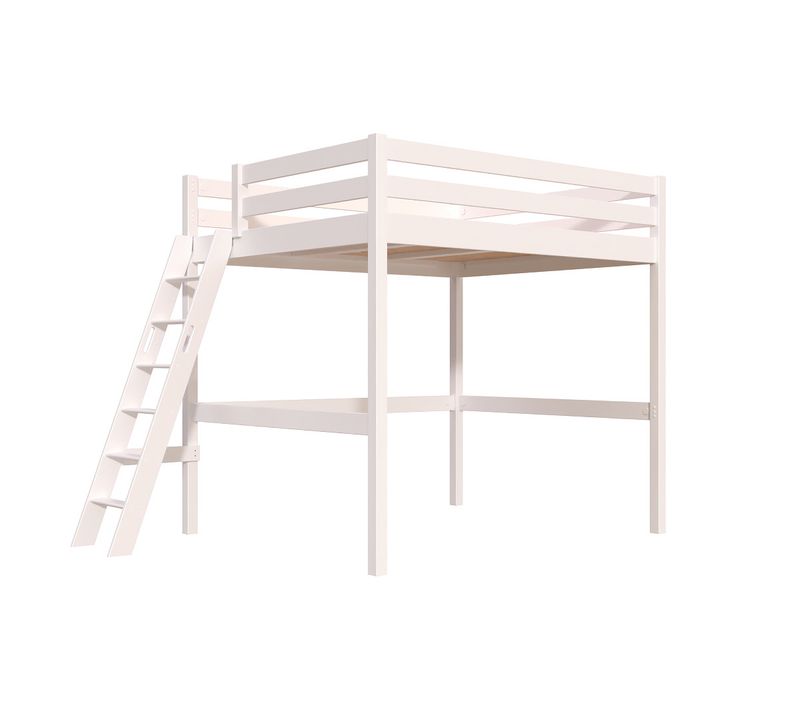 Lit Mezzanine 2 Places Bois Sylvia 160x200 Échelle Inclinée, Blanc