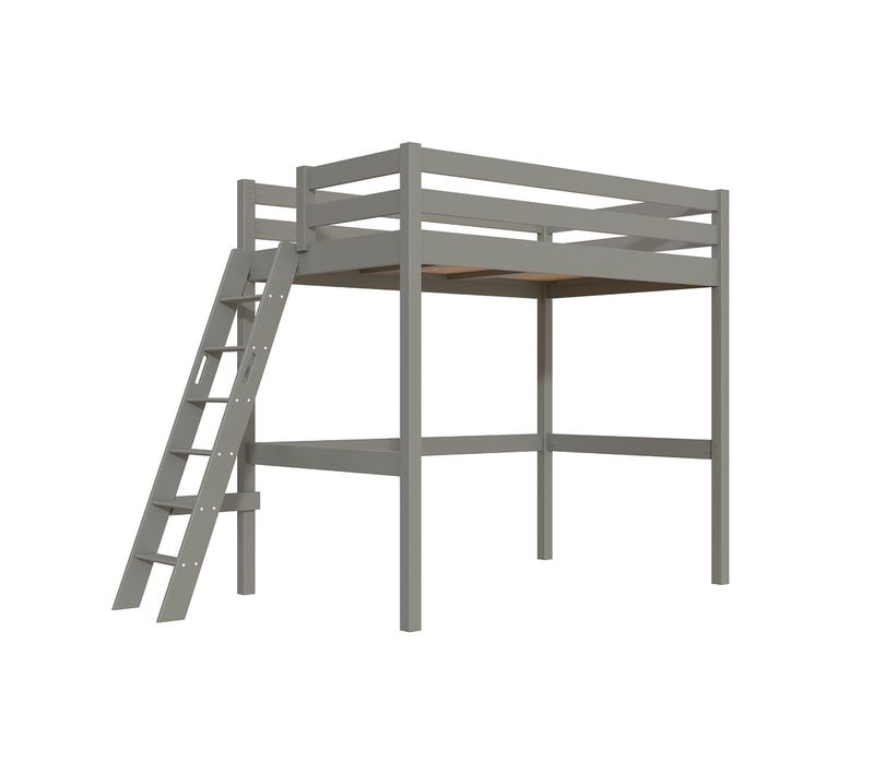 Lit Mezzanine 1 Place Bois Sylvia 120x200 Échelle Inclinée, Gris