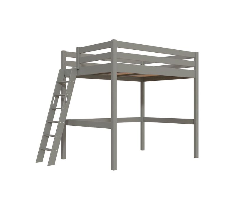 Lit Mezzanine 2 Places Bois Sylvia 140x200 Échelle Inclinée, Gris