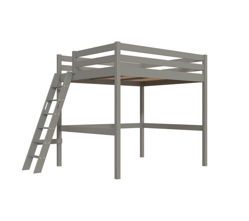 Lit Mezzanine 2 Places Bois Sylvia 160x200 Échelle Inclinée, Gris
