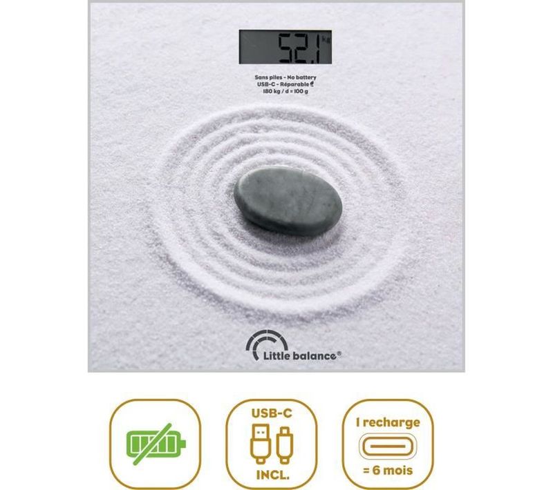 Balance électronique Salle De Bain Rechargeable USB-c Zen 180 Kg 100 G