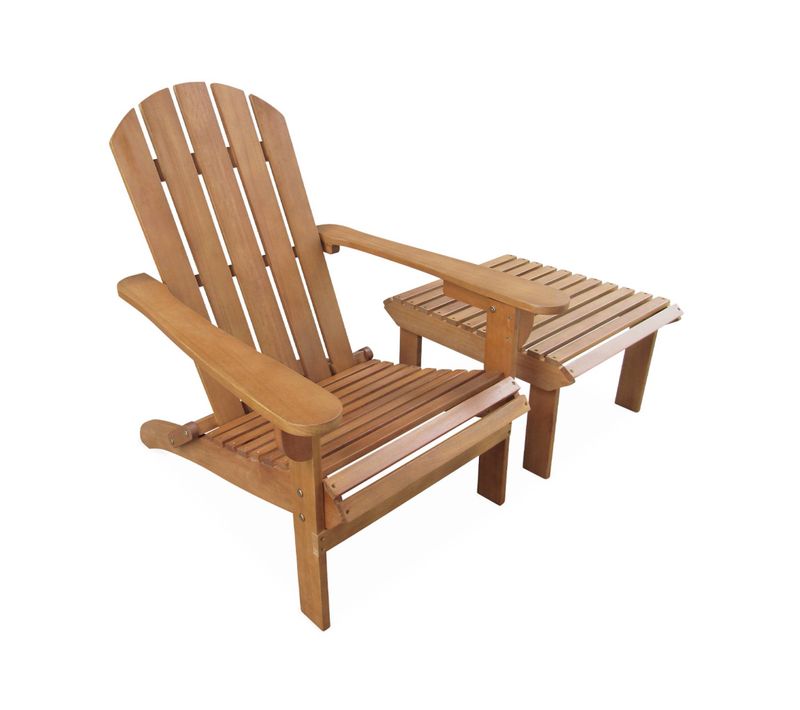 Fauteuil De Jardin En Bois Avec Repose-pieds/table Basse - Adirondack Salamanca - Eucalyptus.