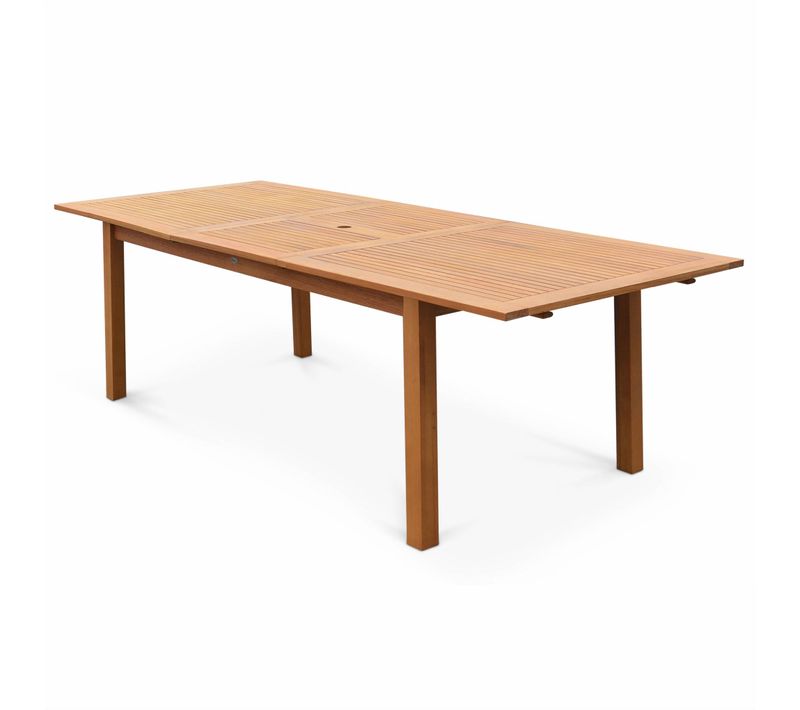 Table De Jardin En Bois 180-240cm - Almeria - Grande Table Rectangulaire Avec Rallonge Eucalyptus.
