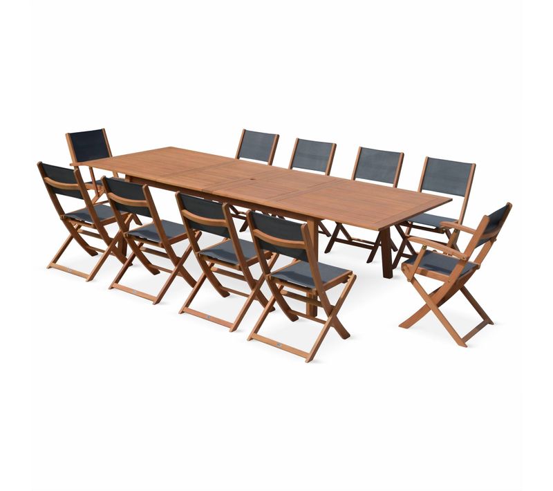 Salon De Jardin En Bois Extensible - Almeria  Table 200/250/300cm Avec 2 Rallonges. 2 Fauteuils Et