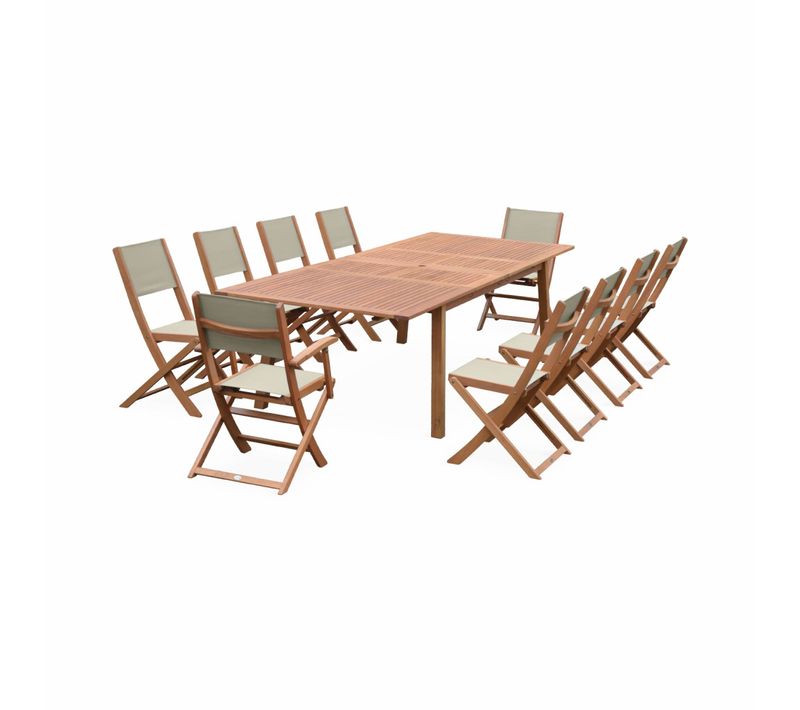 Salon De Jardin En Bois Extensible - Almeria - Table 200/250/300cm Avec 2 Rallonges. 2 Fauteuils Et