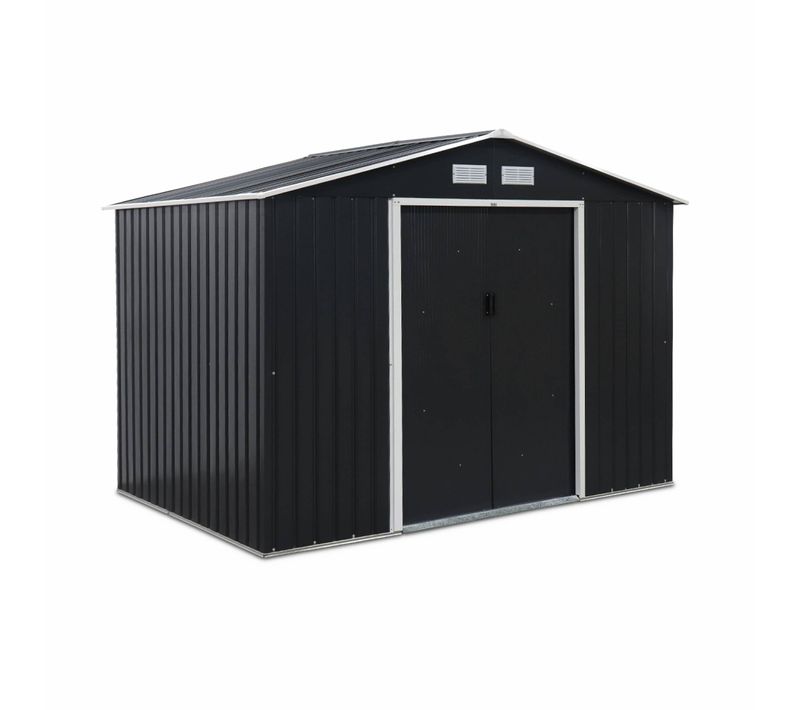 Abri De Jardin En Métal - Ferrain 5.29m² Gris Anthracite - Cabane à Outils Avec Deux Grandes Portes