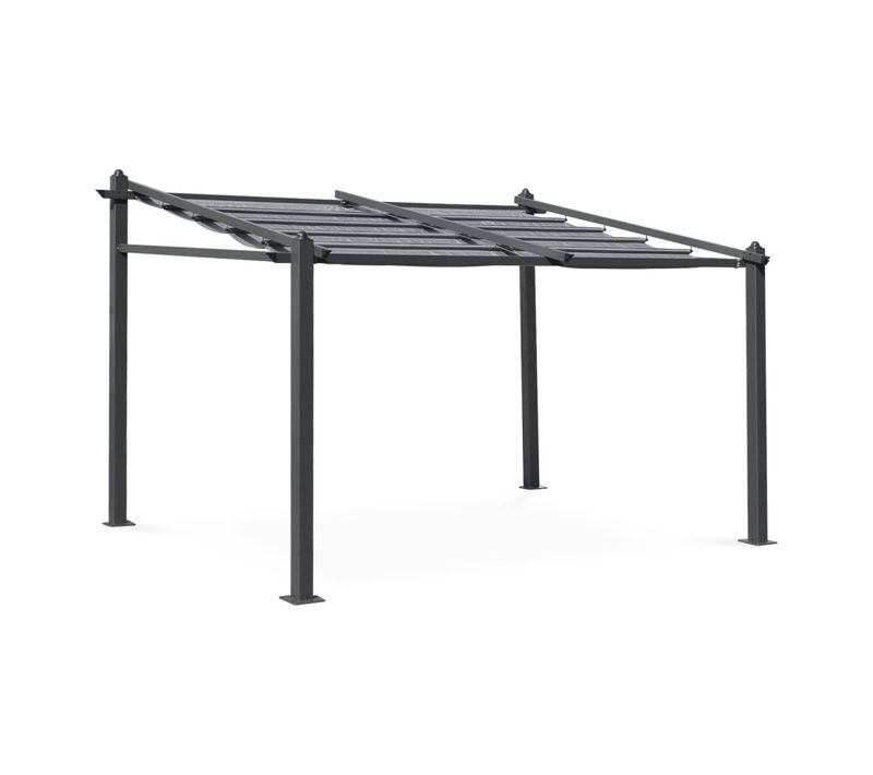 Pergola Murale En Aluminium - Murum 3x4m - Toile Grise - Tonnelle Idéale Pour Votre Terrasse. Toit