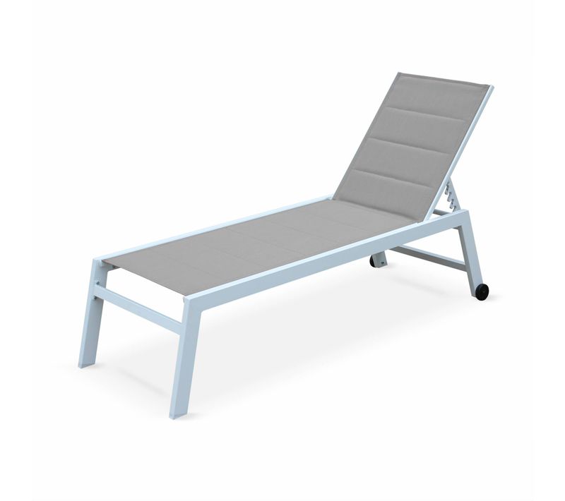 Bain De Soleil - Solis - Transat Textilène Matelassé Et Aluminium 6 Positions. Structure Blanche.