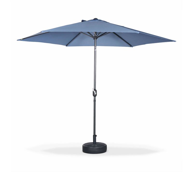 Parasol Droit Rond D.300cm - Touquet Bleu Grisé - Mât Central En Aluminium Orientable Et Manivelle