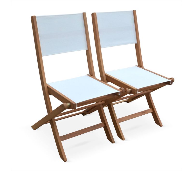 Chaises De Jardin En Bois Et Textilène - Almeria Blanc - 2 Chaises Pliantes En Bois D'eucalyptus