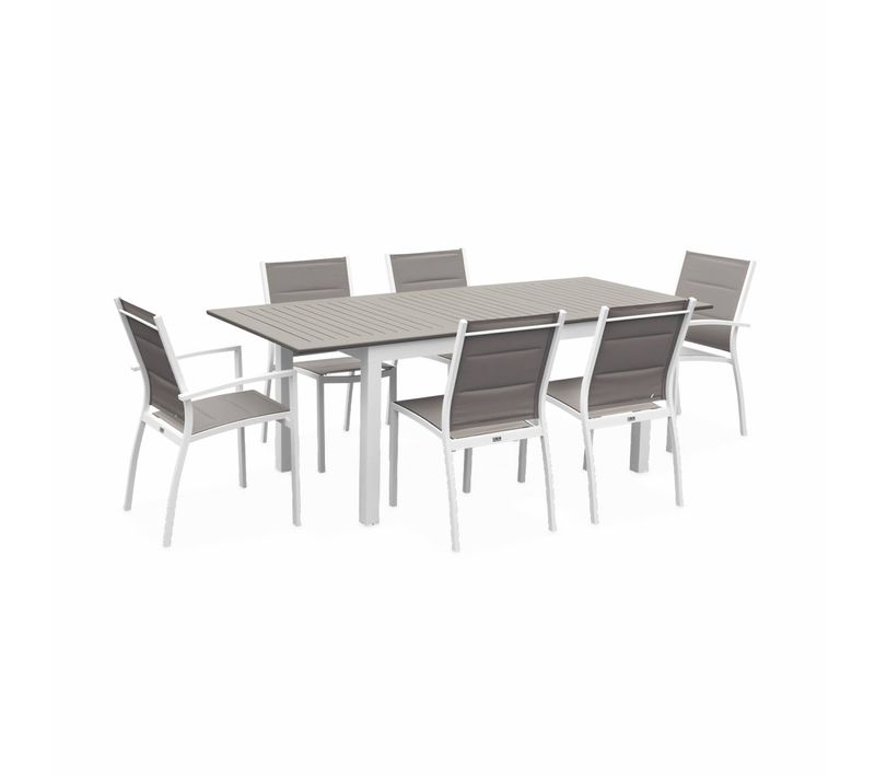 Table De Jardin Extensible Aluminium + 6 Assises - Chicago 210 Taupe - Table En Aluminium 150/210cm