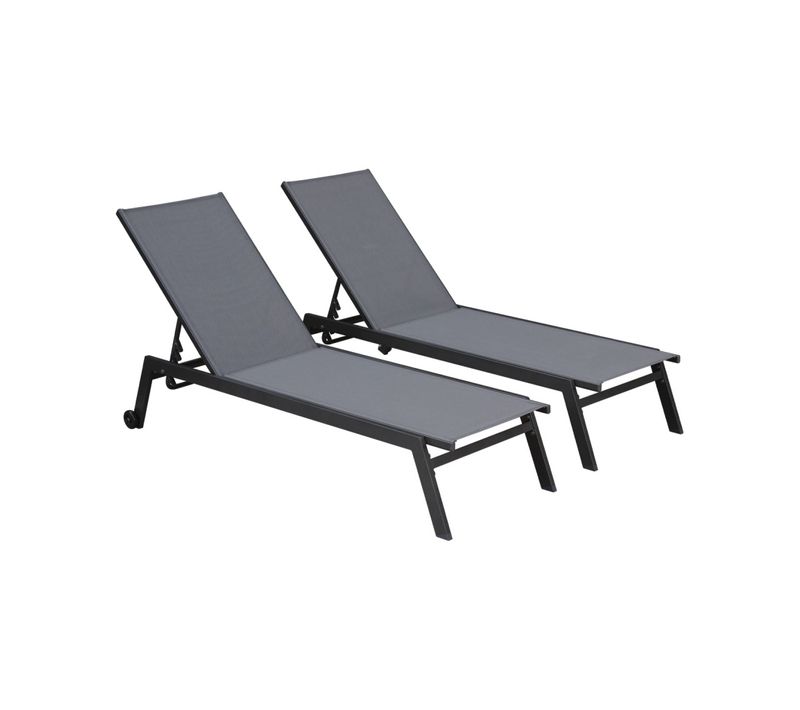 Lot De 2 Bains De Soleil Elsa En Aluminium Gris Anthracite Et Textilène Gris Taupe. Transats Multi