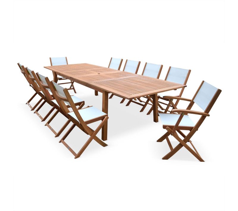 Salon De Jardin En Bois Extensible - Almeria - Grande Table 200/250/300cm Avec 2 Rallonges. 2