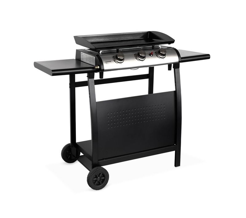 Plancha Au Gaz 3 Brûleurs Sur Chariot - Porthos - 7.55kw. Plancha à Gaz Avec Desserte . Cuisine