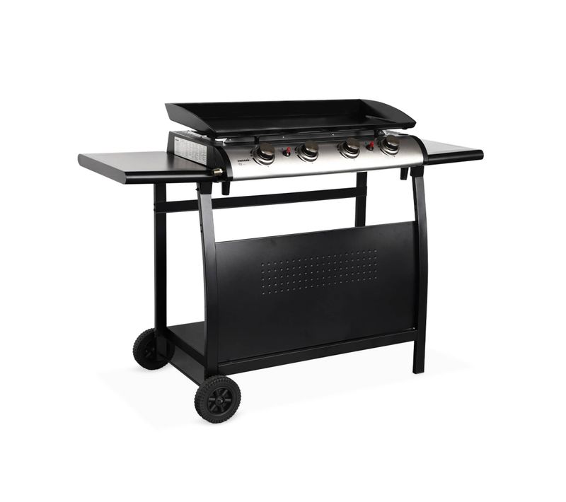 Plancha Au Gaz 4 Brûleurs Sur Chariot - Porthos - 10kw. Plancha à Gaz Avec Desserte . Cuisine