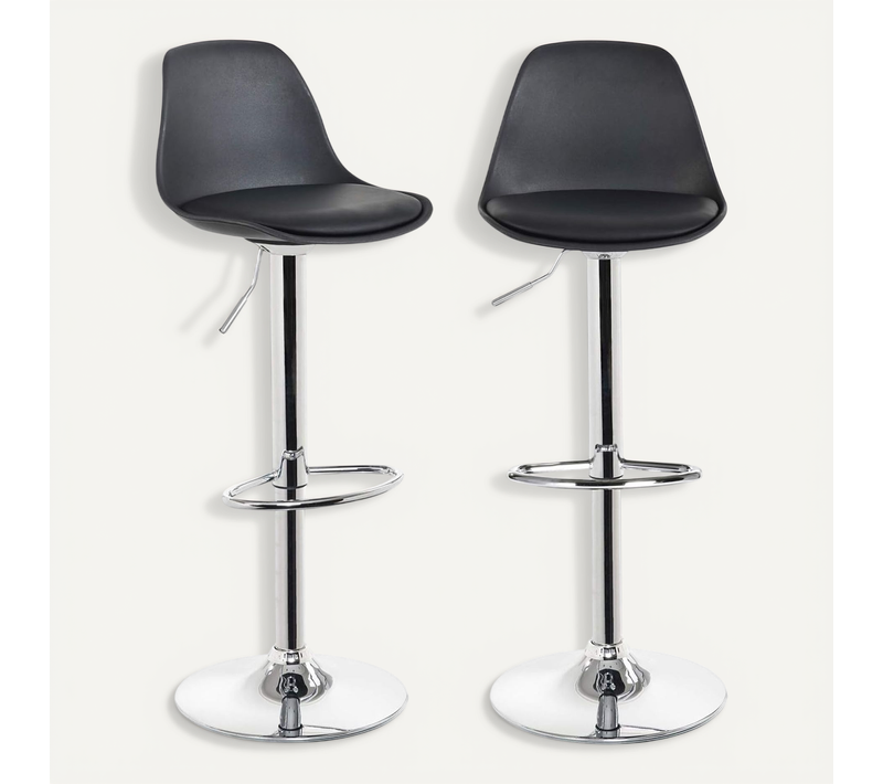 Lot 2 Tabourets De Bar Cuisine Coussin Simili Pivotant Hauteur Réglable Pied Chrome Sig (noir)
