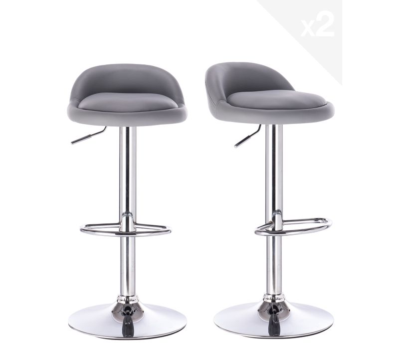 Lot 2 Tabourets De Bar-cuisine Simili Pivotant Hauteur Réglable Pied Chrome Sati  (gris)
