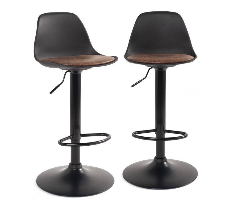 Lot 2 Tabourets De Bar Coussin Simili Effet Vintage Pivotant Hauteur Réglable Sig+ (noir Marron)