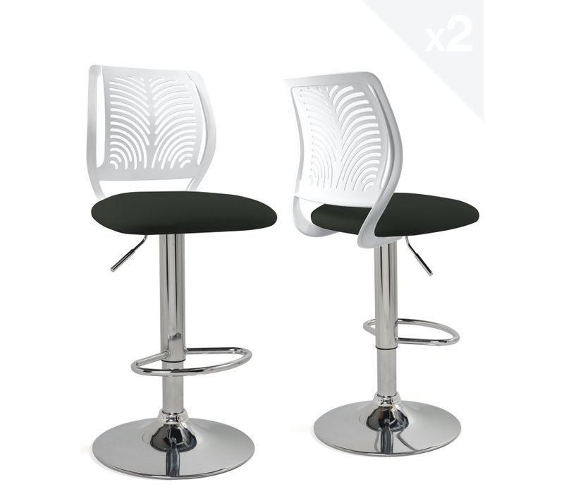 Lot 2 Chaises De Bar Coussin Simili, Pivotant Hauteur Réglable Sawa (blanc Noir)