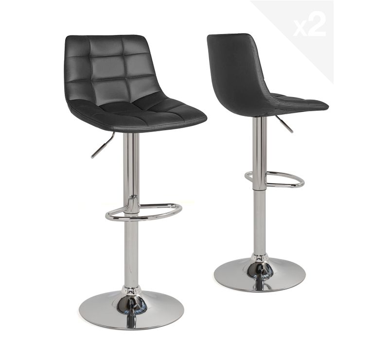 Lot 2 Chaises De Bar Tabouret Simili Rembourré Hauteur Réglable Pivotant Chrome Sid (noir)
