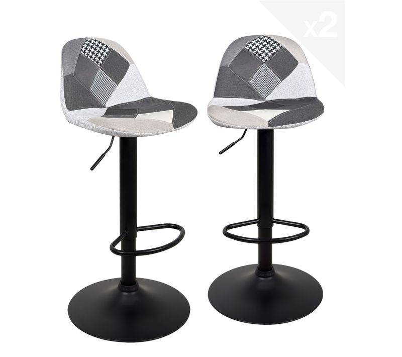 Lot 2 Tabourets De Bar Design Siège Rembourré Patchwork Tissu Pivotant Hauteur Réglable Sig (gris)