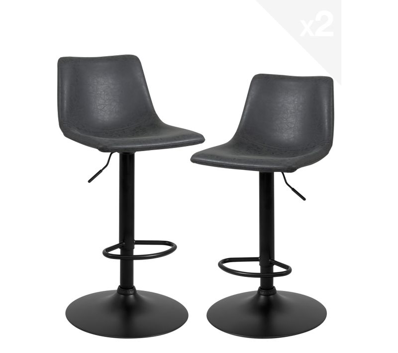 Lot 2 Tabourets De Bar Industriels Simili Rembourré Effet Vintage Pivotant Hauteur Réglable Helio