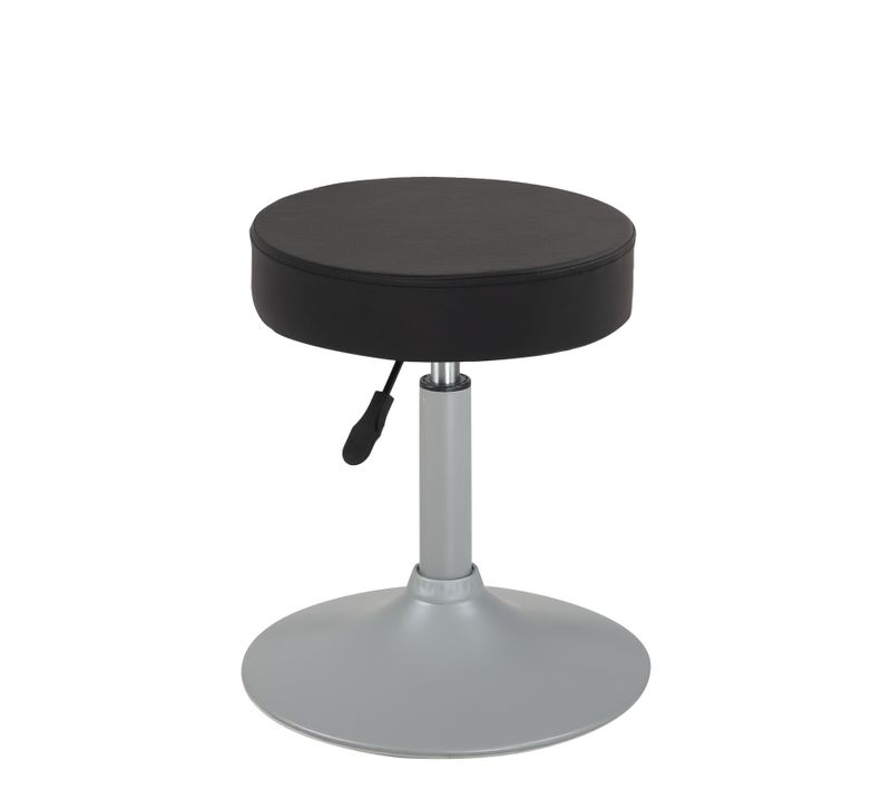 Petit Tabouret Simili Rond Rembourré Pivotant Hauteur Réglable 43 à 57 Cm Yu (noir Gris)