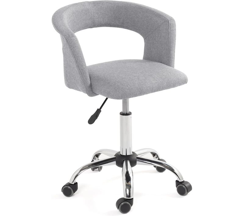 Chaise Bureau Roulettes Siège Tissu Rembourré Hauteur Réglable Pivotant Pied Chrome Aya (gris)